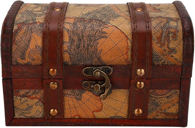 Buachois Vintage Wooden Storage Box Antique Treasure Chest Decorative Jewelry Toy Storage Box Pirate Chest Very Suitable for Organizing a Treasure Hunt with Kids(2#)