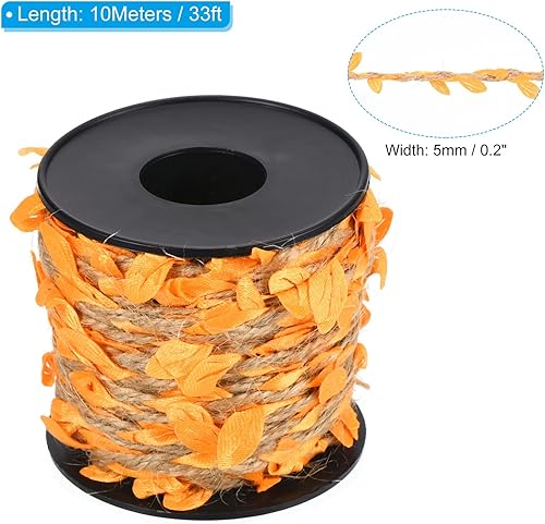 Miniatura 2 de PATIKIL Cinta de hoja de arpillera de 33 pies y 0.197 in, decoración trenzada, cuerda de yute natural con hojas artificiales para decoración de