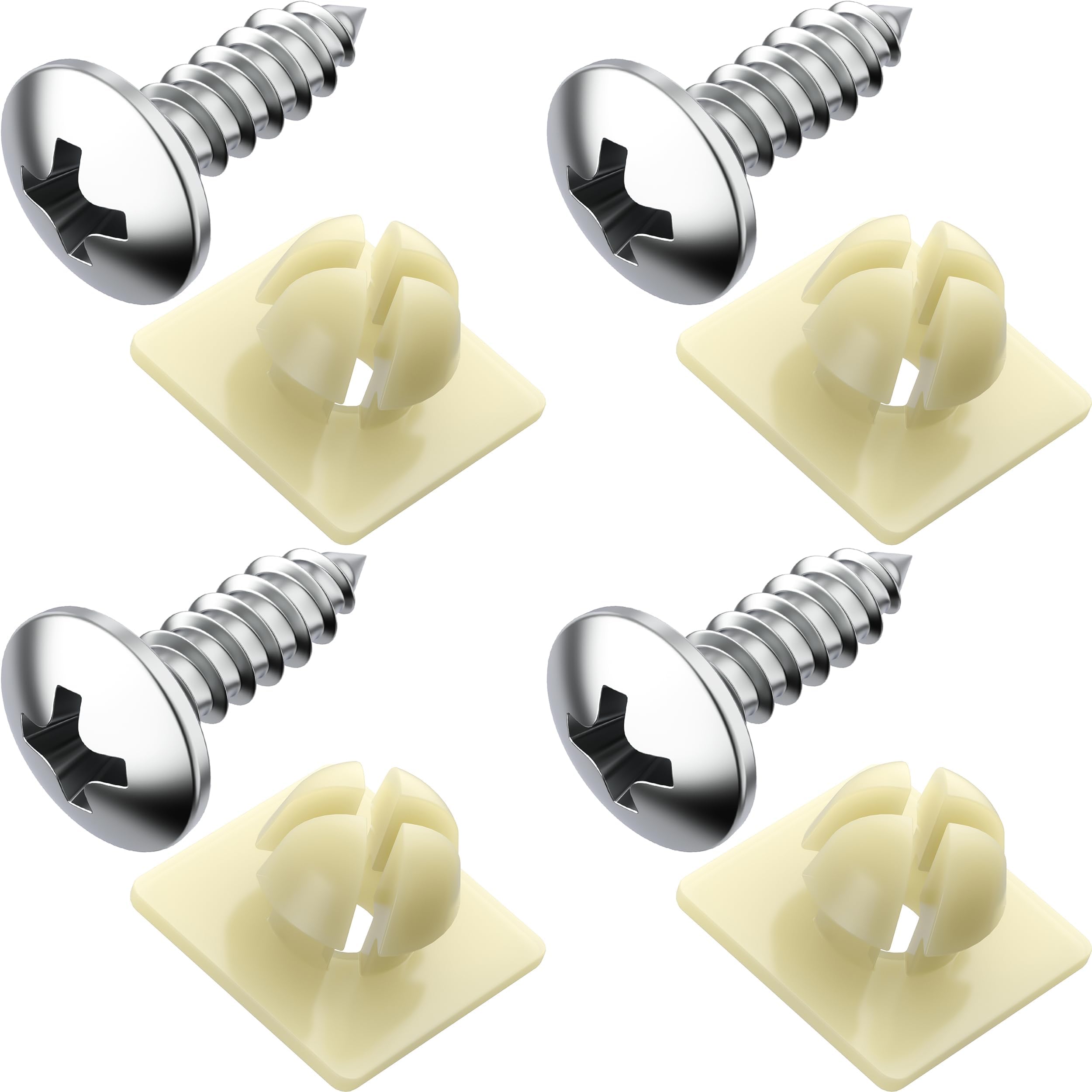 License Plate Screws with Nylon Inserts - Stainless Steel Rust Proof License Plate Screws for Securing License Plates, Frames & Covers 4755299 3907444 A11719 (Set of 4)