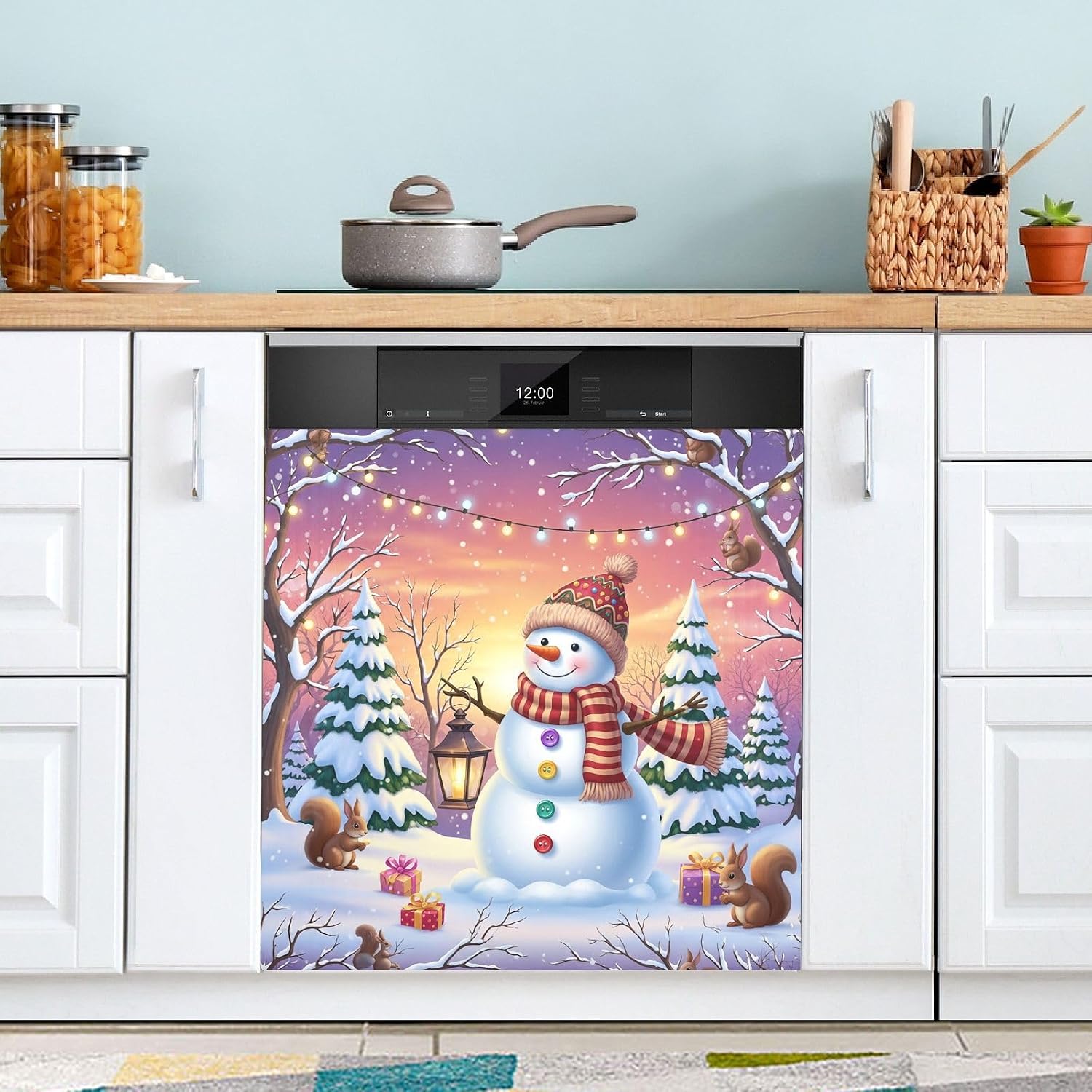 QUGRL Christmas Flamingos Dishwasher Magnet Cover Front DoorSnowman Palm Trees Hibiscus Decorative Refrigerator Covers Magnetic Sheet Sticker Wash Machine Fridge Panel Decal for Kitchen Appliance 23x2