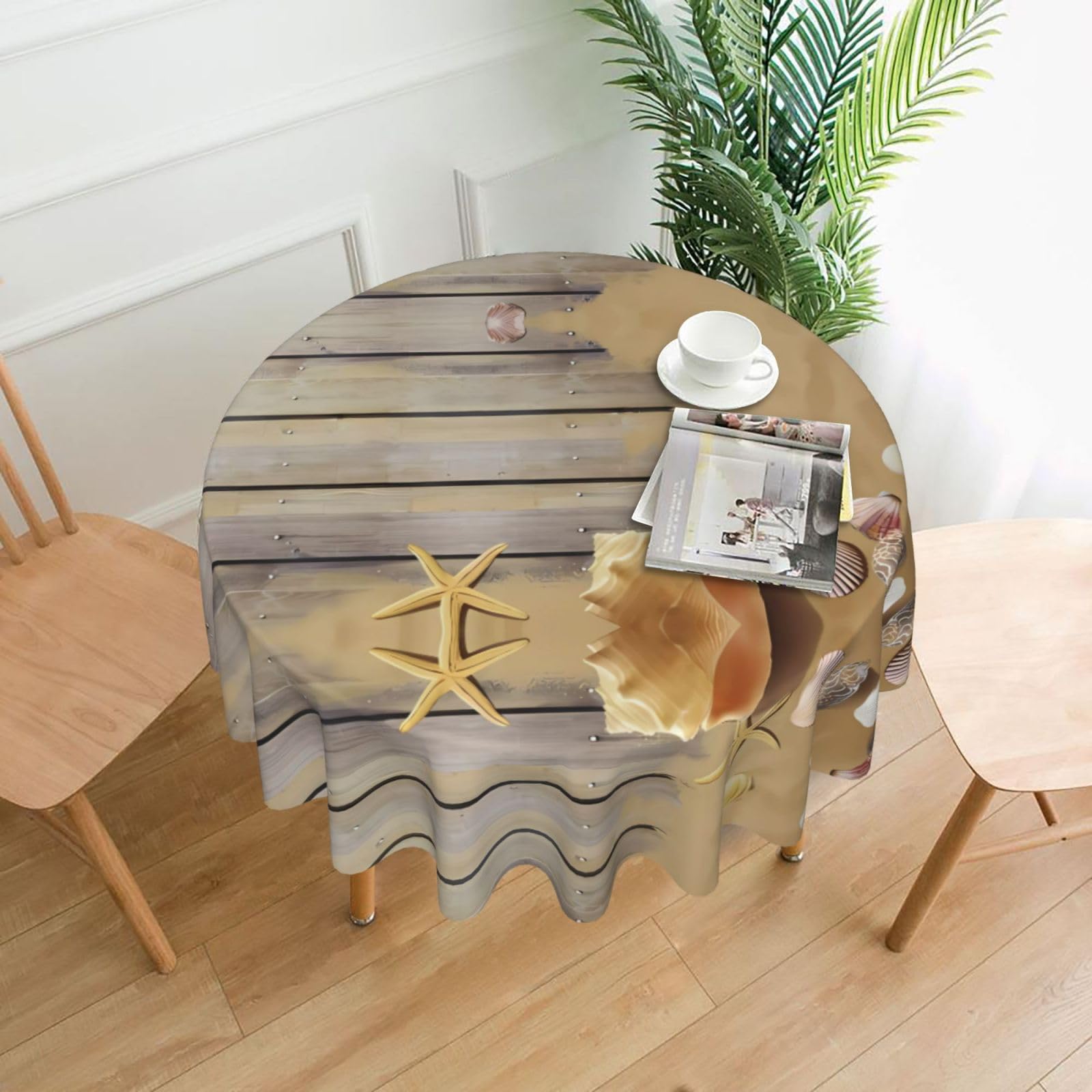 WHJSHOP Ocean Beach Sands Prints Round Table Throw 60 Inch – Waterproof Table Cover for Dining, Coffee Tables, Parties & More - Soft, Wrinkle-Resistant Table Layer