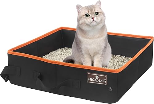 HiCaptain Caja de arena portátil de viaje para gatos, caja de arena plegable para viajes en automóvil, bandeja de tolito plegable para gatos