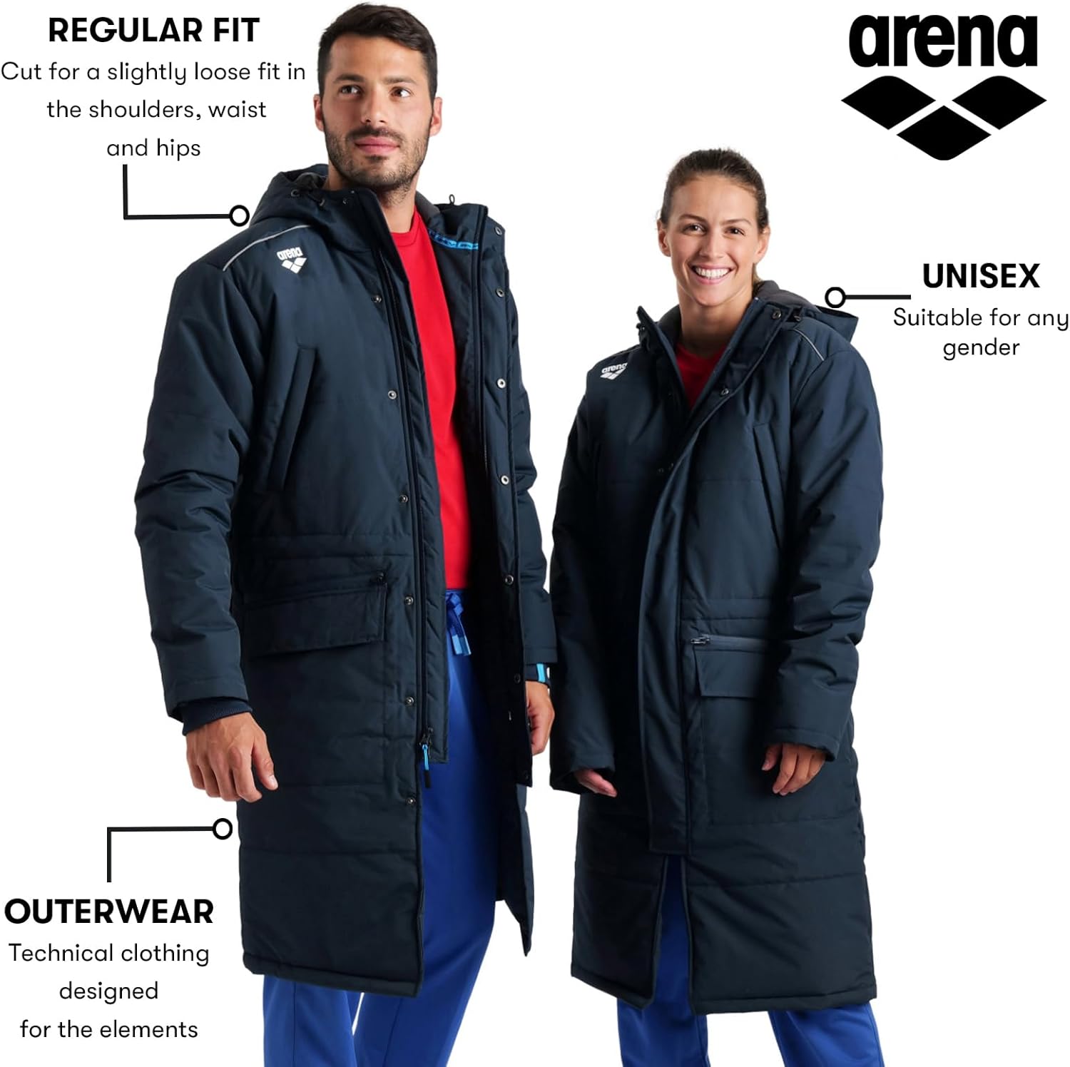 Arena Unisex Adult Team Swim Parka Solid Fleece Warm Winter Coat Waterproof Long Jacket for Women and Men Cold Weather Anorak - Image 4