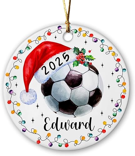 Adorno de fútbol personalizado con nombre y año, ideas de regalo personalizadas para jugadores de fútbol, adorno de Navidad de pelota de fútbol,