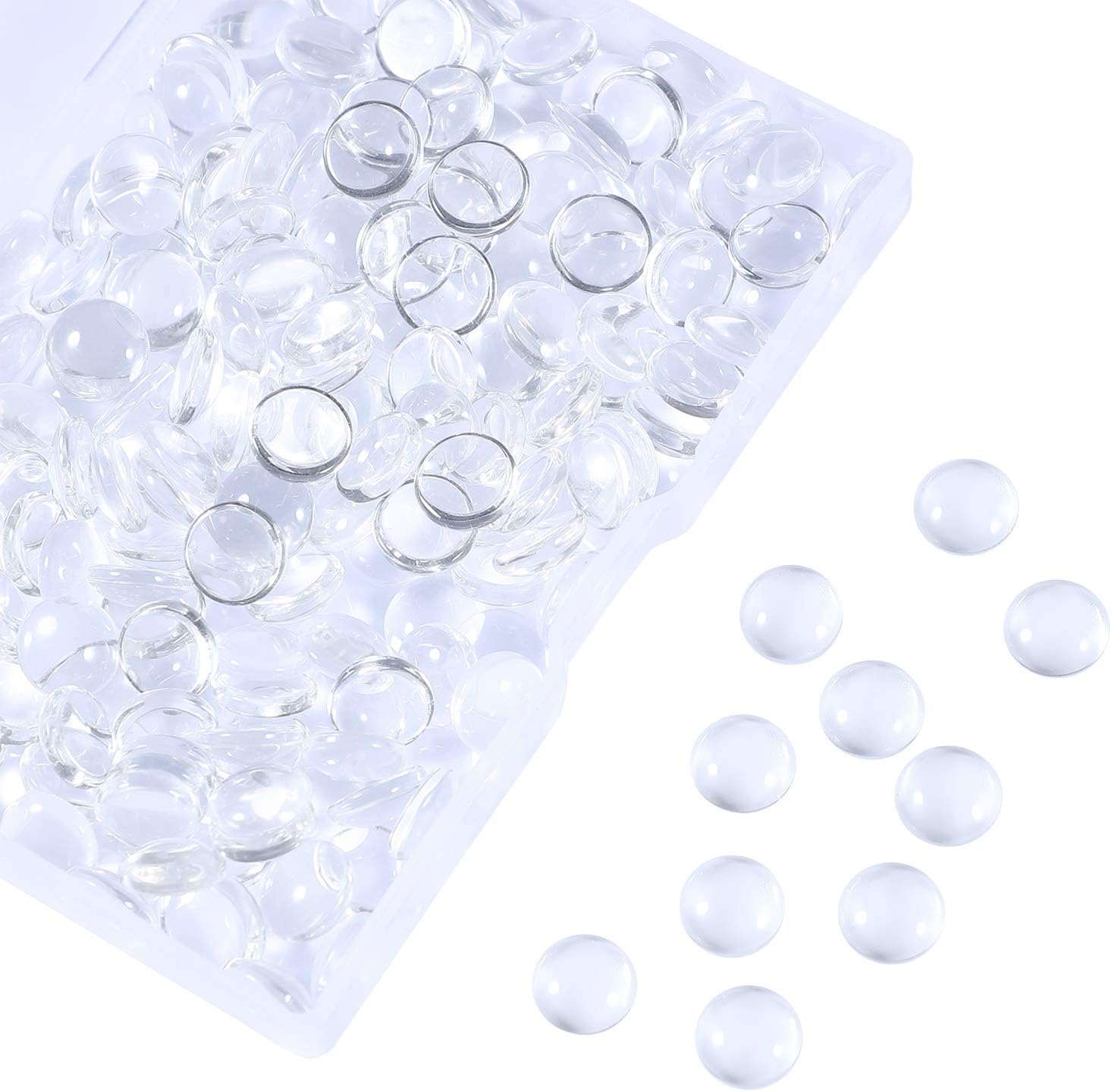 HAUTOCO 200pcs 10mm Glass Cabochons Round Clear Cabochons Dome Tiles for Earring Necklace Pendant Ring Keychain DIY Craft Jewelry Making