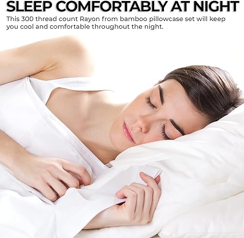 Miniatura 4 de Tribeca Living BAMB300PCSTIV - Par de almohadas de rayón de bambú de 300 hilos, tamaño estándar, color marfil