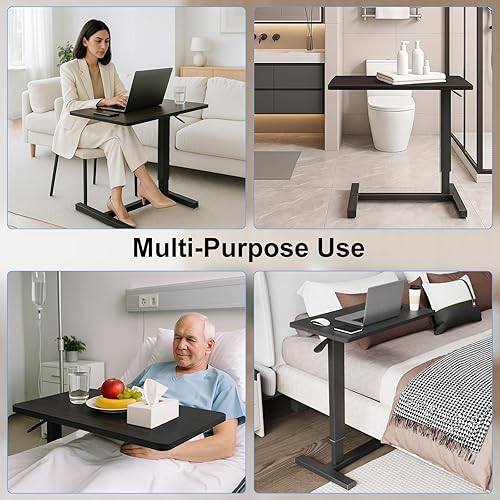 Miniatura 6 de Erinaik Mesa ajustable sobre la cama, mesita de noche médica con ruedas ocultas, 31.5 pulgadas de largo x 15.7 pulgadas de ancho, mesa de bandeja
