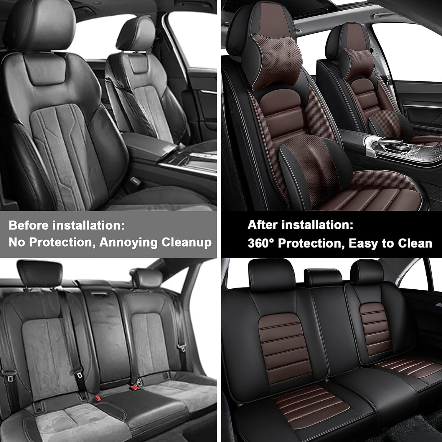 5-Seat Car Seat Covers for Buick Envision 2016-2026 Breathable Leather,Waterproof Car Seat Protectors with Comfort Headrest Pillows,Automotive Vehicle Cushion with Storage Pockets (Luxury,Brown)