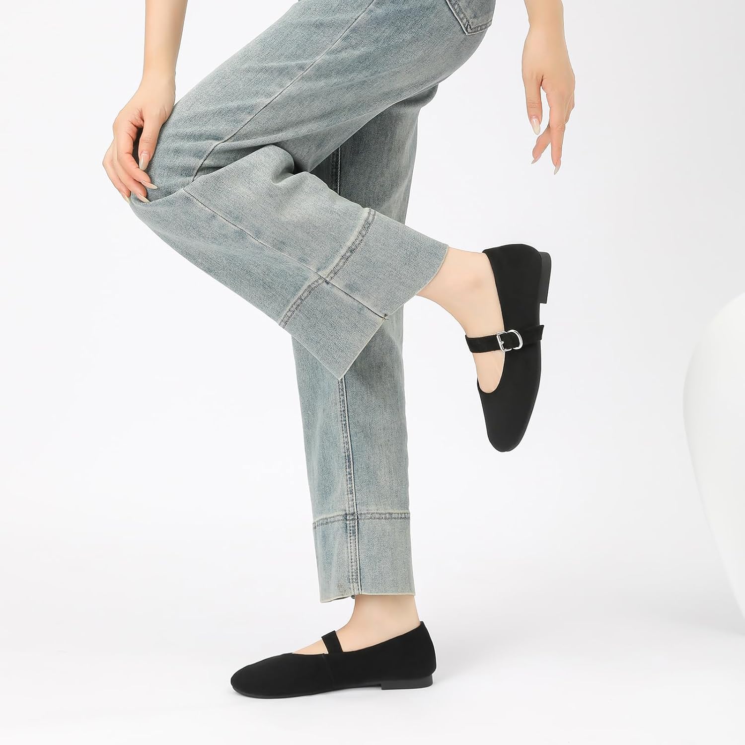 Womens Mary Jane Flats, Comfortable Women’s Flats, Round Toe Ballet Flat with Adjustable Strap for Dressy Office Wear Size 10 Black - Image 8