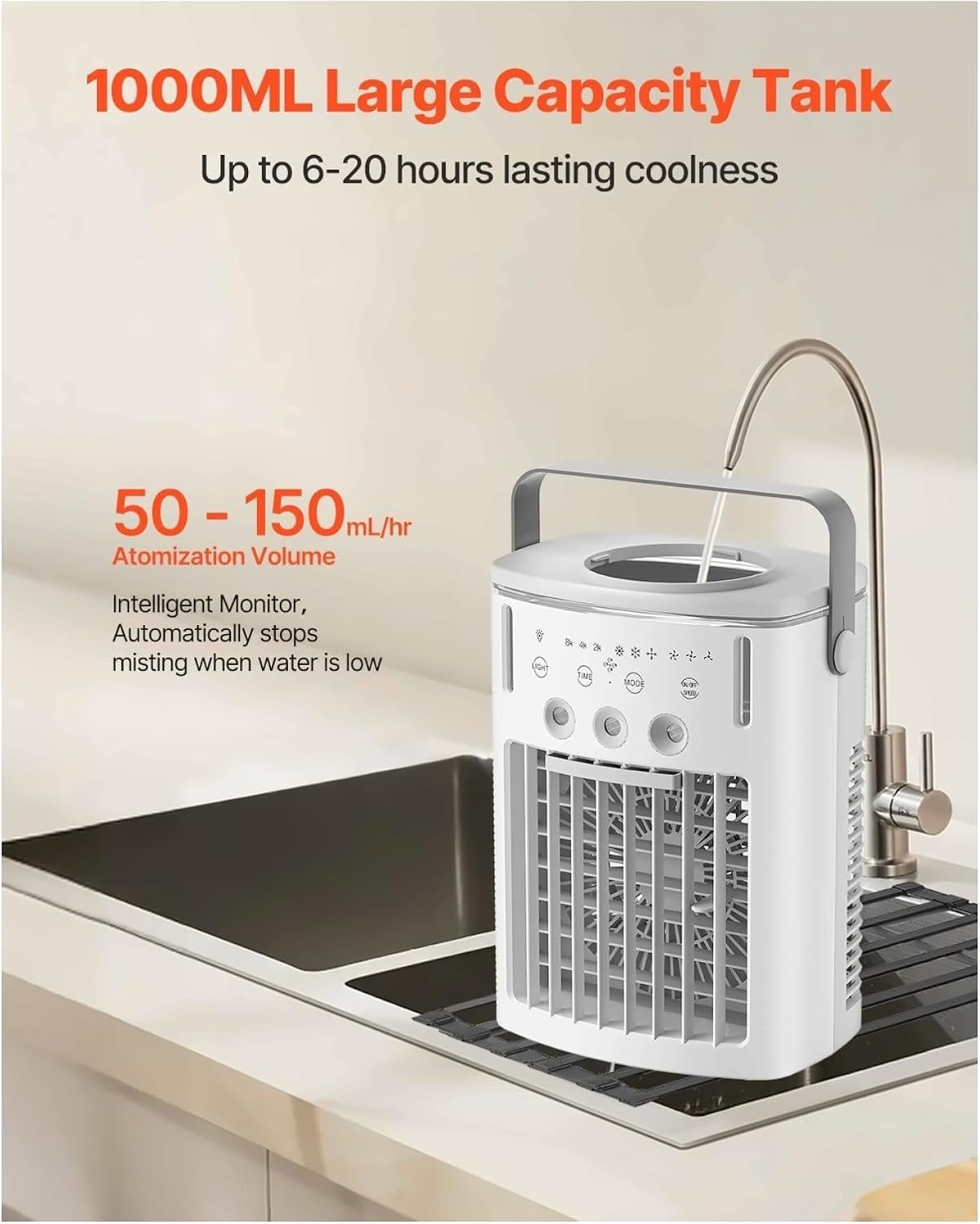 Portable Air Conditioner 4-in-1 Evaporative Cooler, USB Desk Fan with Humidifier, 7 Color Night Light, Remote Control, 3 Speeds - Summer Cooling for Home, Office, Bedroom