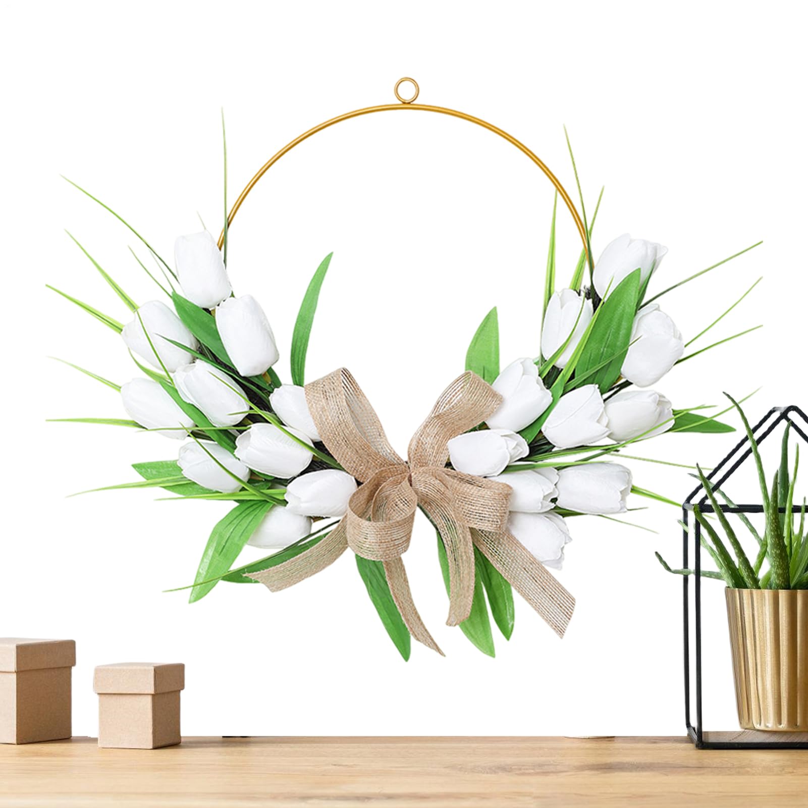 Couronne de printemps pour porte de mariages, cadeau idéal nouvel habitant et maison
