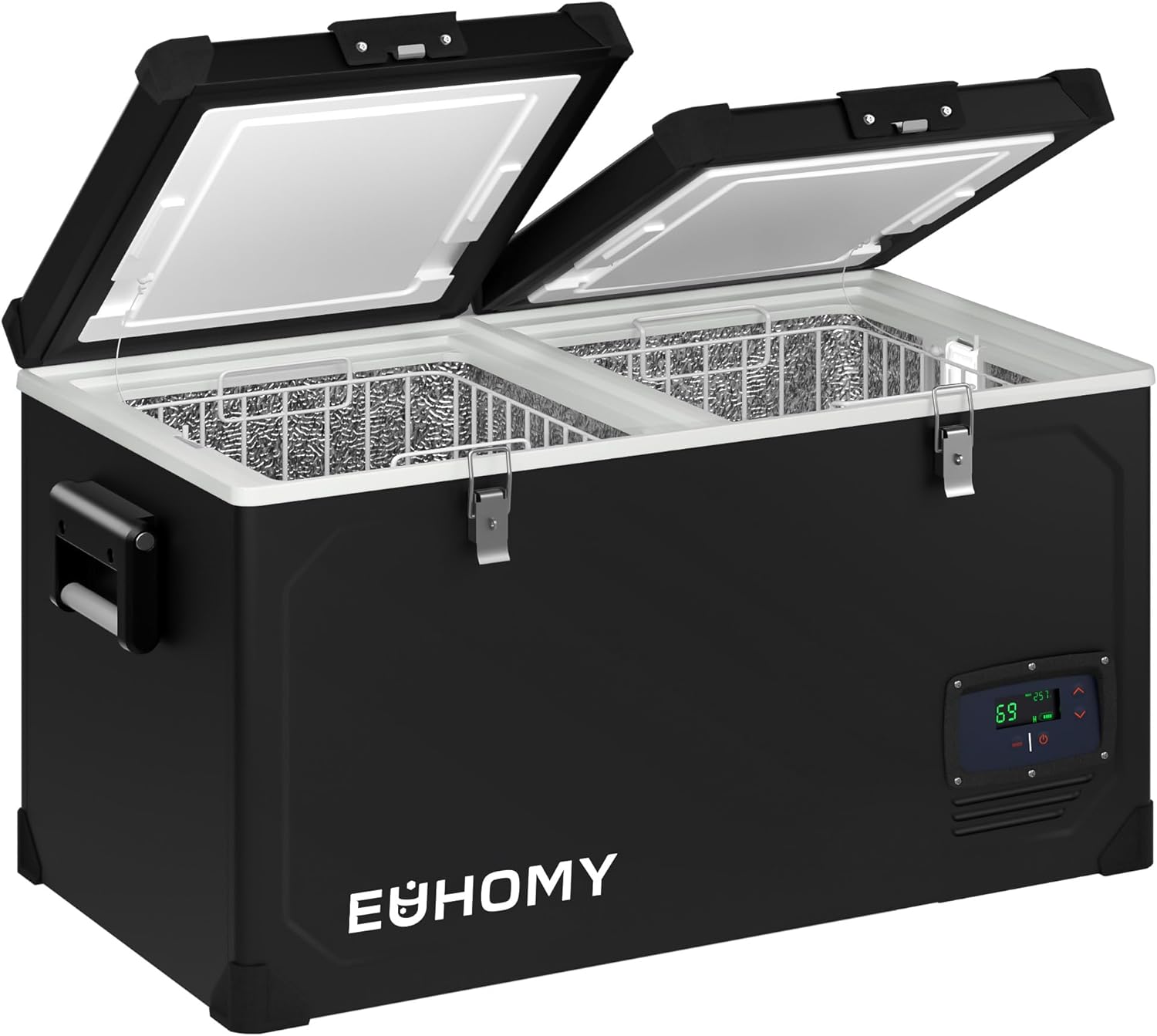 EUHOMY 12 Volt Refrigerator, 69QT Electric Cooler Powered by SECOP, Dual Zone Car Refrigerator -4?~68?, 12V Fridge 12/24V DC 110-240V AC, Portable Freezer for Camping, Travel, Boat