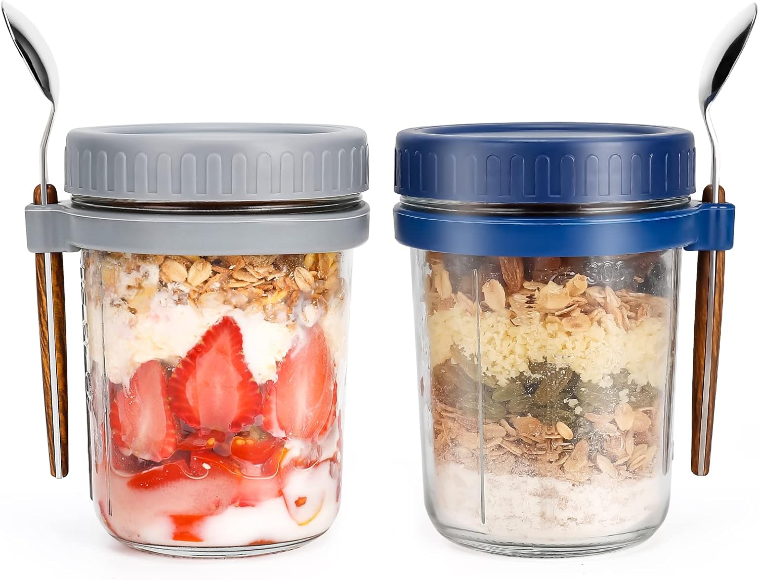 Overnight Oats Jars with Spoon and Lid 16 oz [2 Pack
