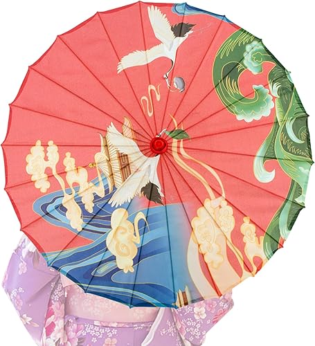 Miniatura 6 de Sombrilla de papel aceitado, paraguas japonés de 32 pulgadas, paraguas de papel aceitado, arte clásico, paraguas chino para mujer, sombrilla de