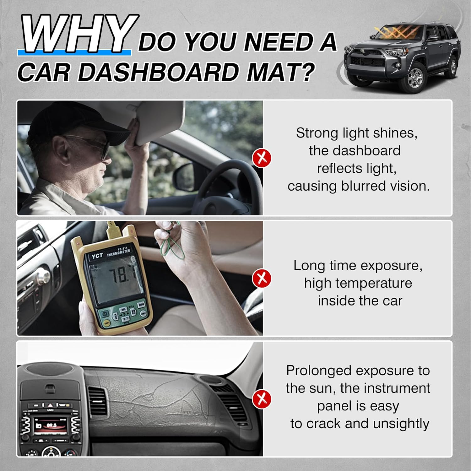 CARTIST Dash Cover Fit for Toyota 4Runner 2010-2023 2024 Dashboard Cover Mat for 4Runner Accessories Non-Slip Carpet Sunshield Glare UV Rays Protector