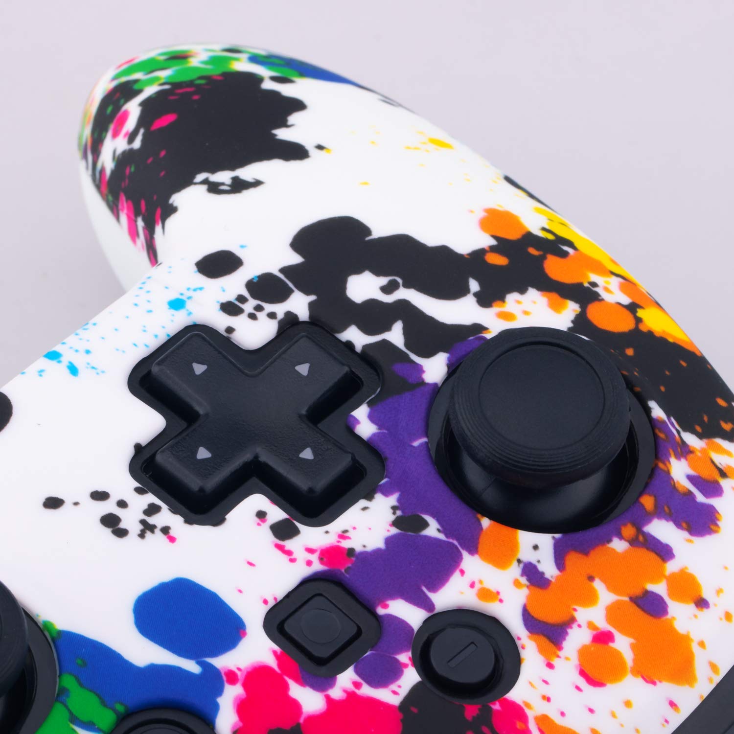 YoRHa Studded Silicone Transfer Print Cover Skin Case ONLY for Nitendo Official Switch Pro Controller x 1(Graffiti) with Pro Thumb Grips x 8 - Image 5