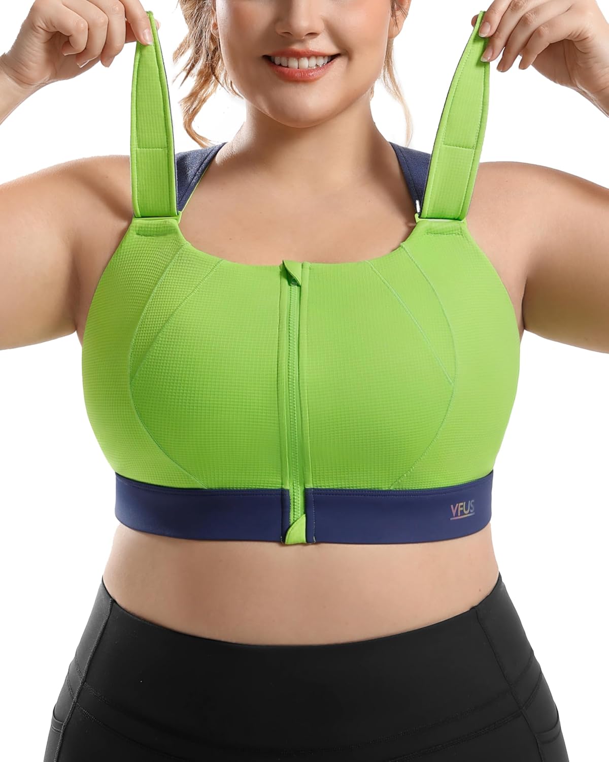 High Impact Sports Bras Non Pads Zip Front Adjustable Racerback Bra for Large Bust Women Workout Running