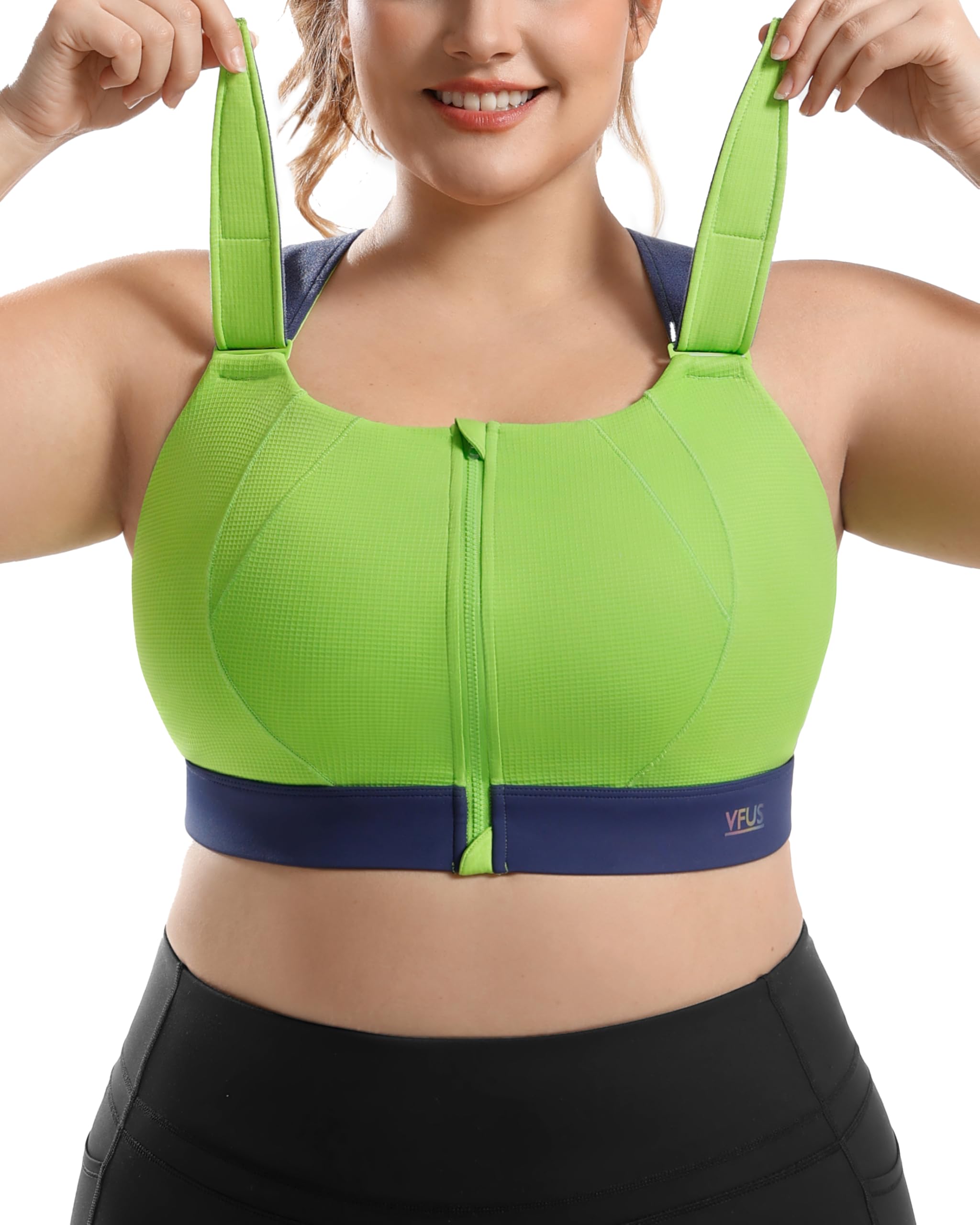 High Impact Sports Bras Non Pads Zip Front Adjustable Racerback Bra for Large Bust Women Workout Running