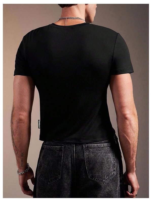 RoseSeek Men's Rhinestone Letter Y2K T Shirts Short Sleeve Fitted Tee Tops by RoseSeek - Used condition - Image 2