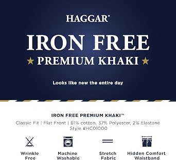 Haggar Mens Classic Fit Iron Free Premium Khaki Casual Pant