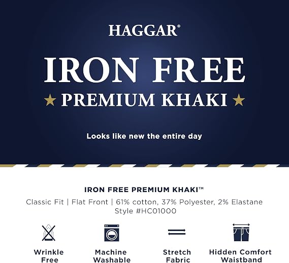 Haggar Mens Classic Fit Iron Free Premium Khaki Casual Pant