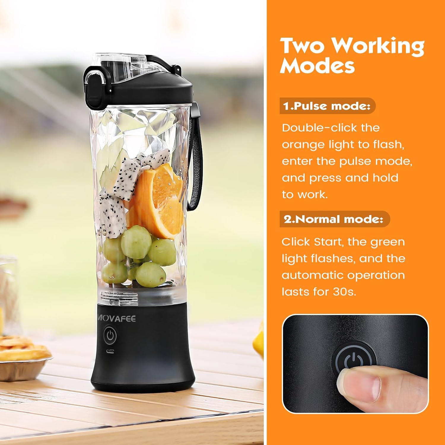Portable Blender, 600ML Personal Blender for Shakes and Smoothies Mini USB Rechargeable, Two Blend Modes, 20 oz Handheld with 6 Ultra-sharp Blades Travel, Office Sports BLACK (A9)