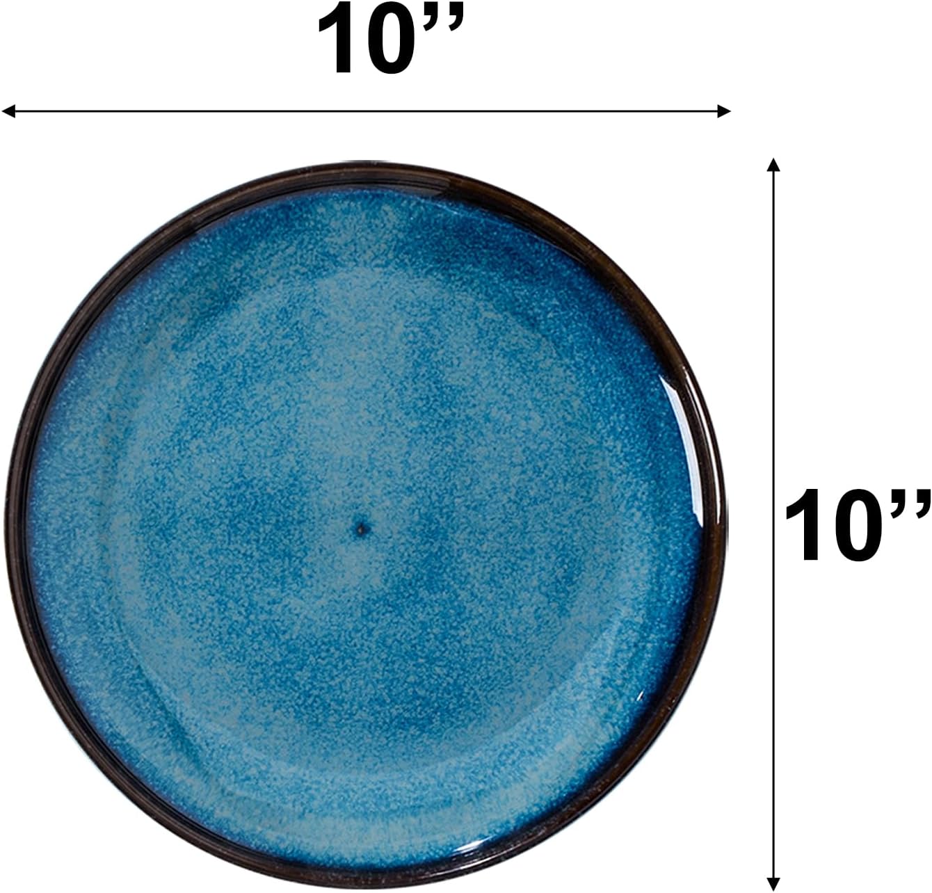 Jusalpha Set of 4 Ceramic Dinner Plates, 10 Inch, Dark Blue Reactive Glaze, Porcelain, Modern Shape, Microwave & Dishwasher & Oven Safe (4, 10 Inches)
