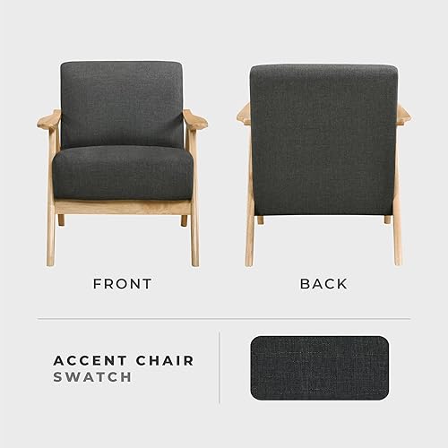 Miniatura 33 de Lexicon Silla decorativa moderna de mediados de siglo con marco de madera maciza en acabado de nogal, sillón tapizado para sala de estar, cojín de