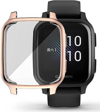 Compatible with Garmin Venu Sq Waterproof Protective Case Soft TPU Plated All Around Scratch-Proof Screen Protector Cover for Garmin Venu Sq GPS Smartwatch Rose Gold