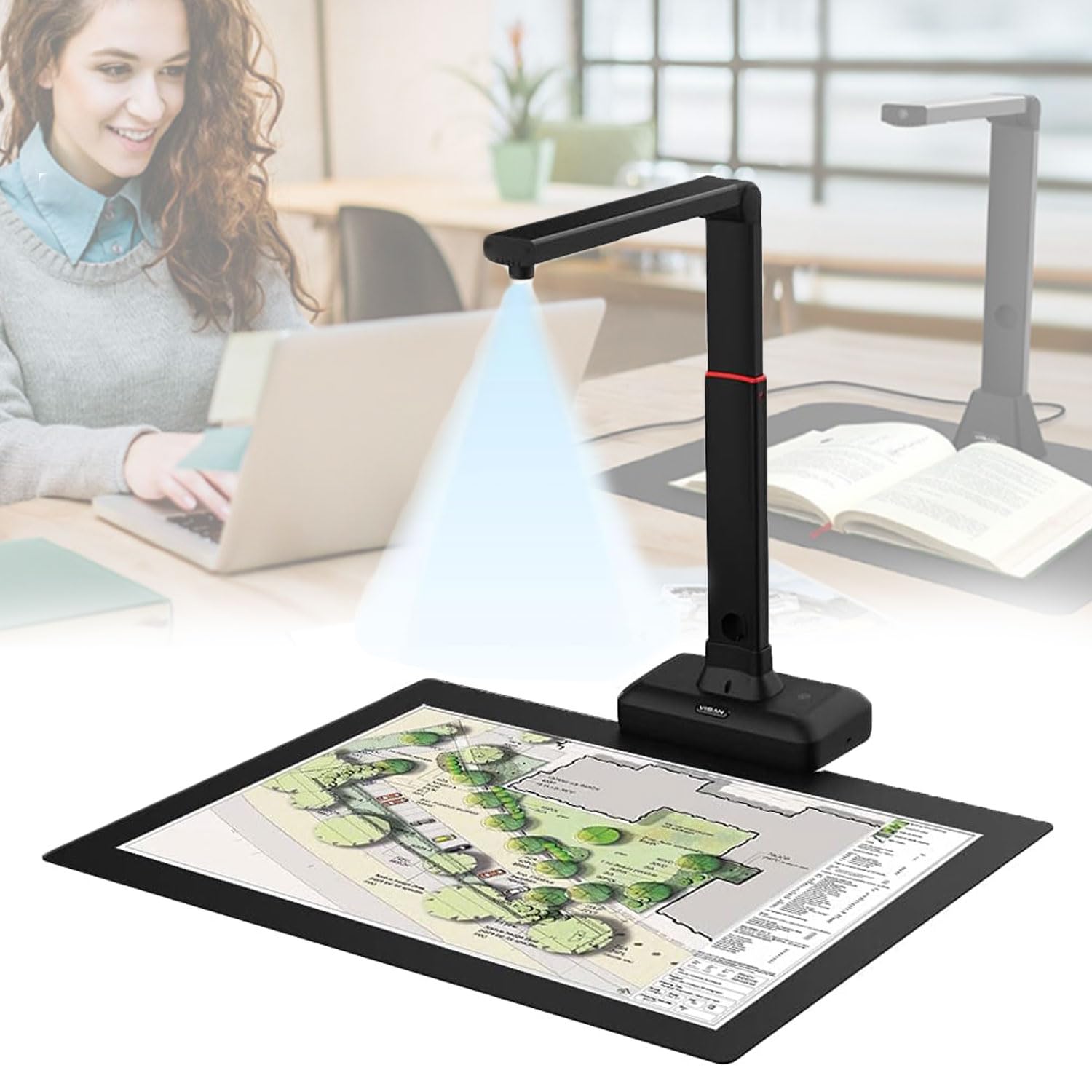 Scanner per documenti USB da 23 MP, scanner per libri commerciale di grande formato A2, riconoscimento testo OCR, altezza regolabile, correzione e taglio automatici, riconoscimento multi-immagine