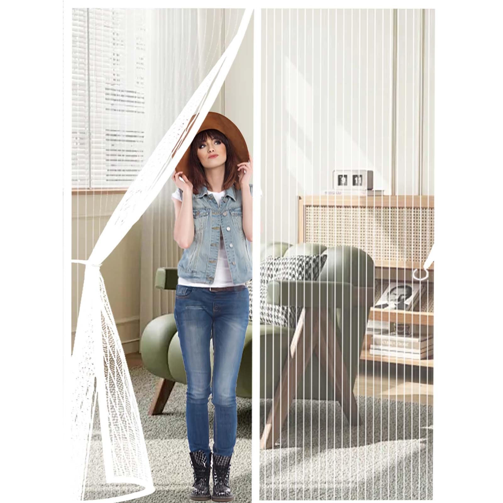 Feijdon White Fly Screens For Doors 130 X 204 Cm Powerful Magnets And Full Frame Magic Tape, No Drill Installation Magnetic Door Curtains Fly Screen Lets Fresh Air In, Hundreds Of Sizes,