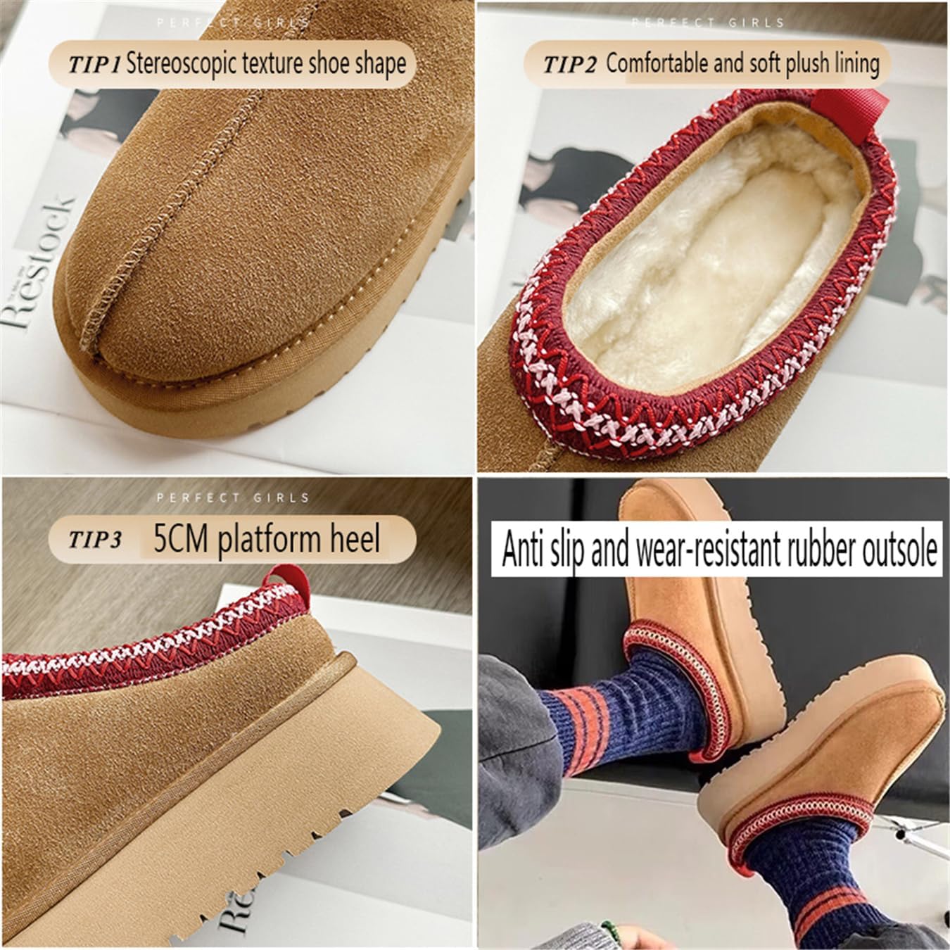 Fashion Plush Platform Slippers for Women's Mini Fleece Lined Boots Outdoor Indoor Non-Slip Warm Short Ankle Boots - Image 6