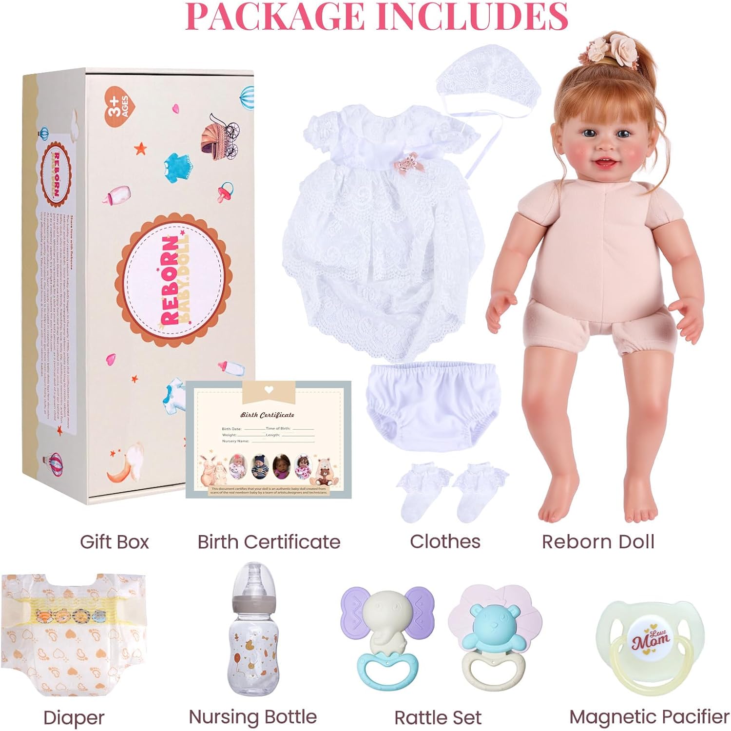 BABESIDE Reborn Baby Dolls, 20Inch Soft Cloth Body Realistic Baby Doll/Rooted Hair and Open Eye Reborn Doll for Girls Real Life Baby Dolls Perfect for Kids Ages 3 , Playtime and Collection