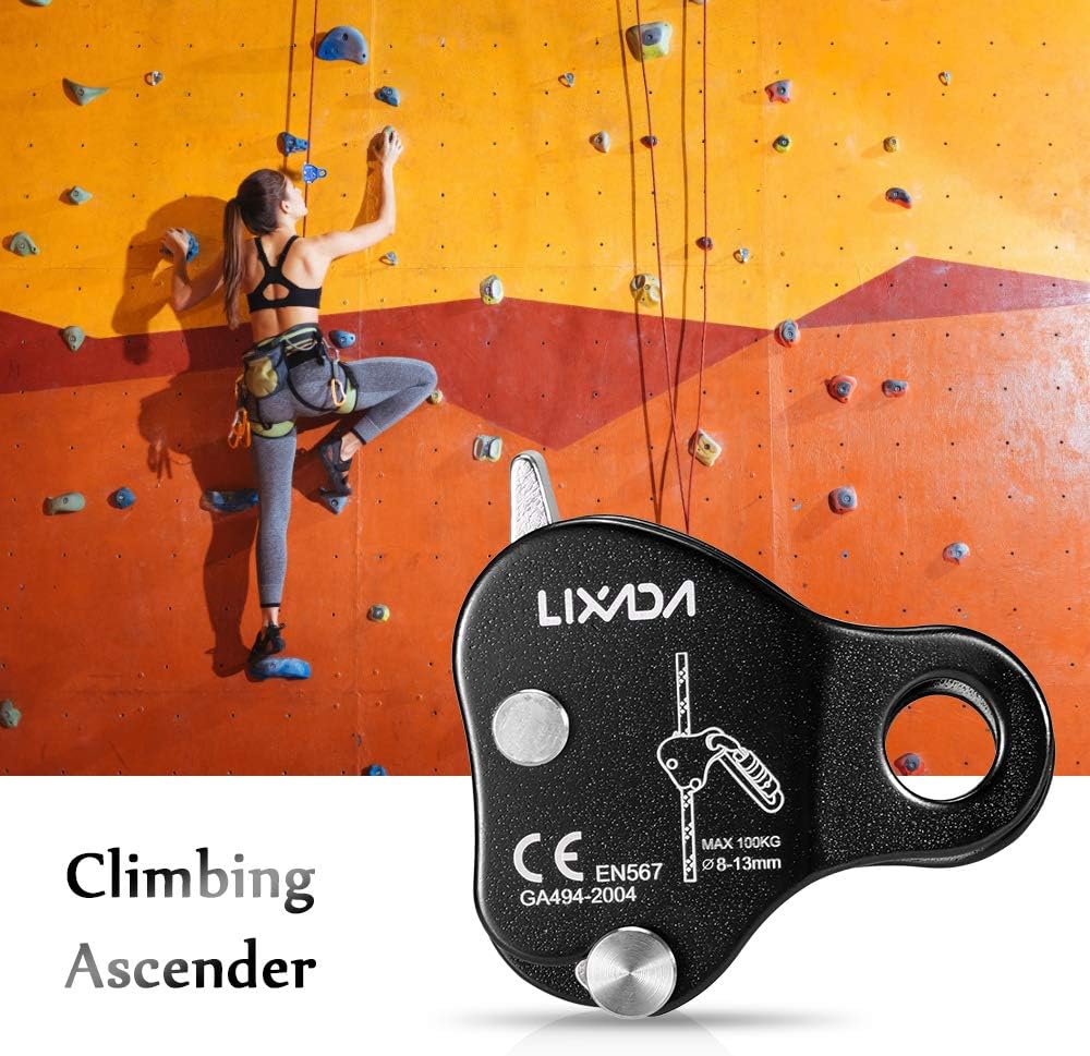 Lixada Rock Climbing Ascender Ultralight Fall Arrest Protection Belay Device Self-Locking 8-13MM Rope Grip Clamp for Outdoor Climbing and Rescue, Black : Sports & Outdoors