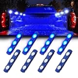 Xprite Blue LED Truck Bed Light Kits Rock Lights with On/Off Switch, for Pickup Footwells, Running Boards, Cargo, Under Car, Tonneau Cover, Rail Lighting - 8 PCs