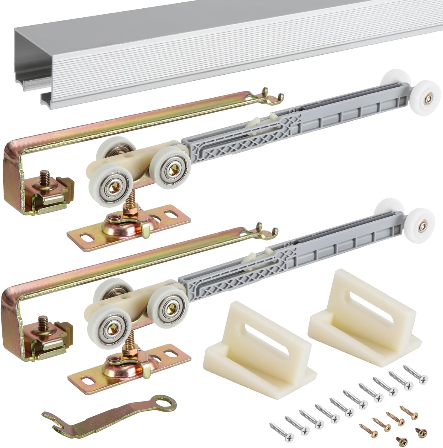 72 Inch Porcket Door Hardware Kits with Soft Close & Soft Open, Pocket Door Commercial Grade Hanger with 6ft Aluminum Track for New Building, No Door Included.