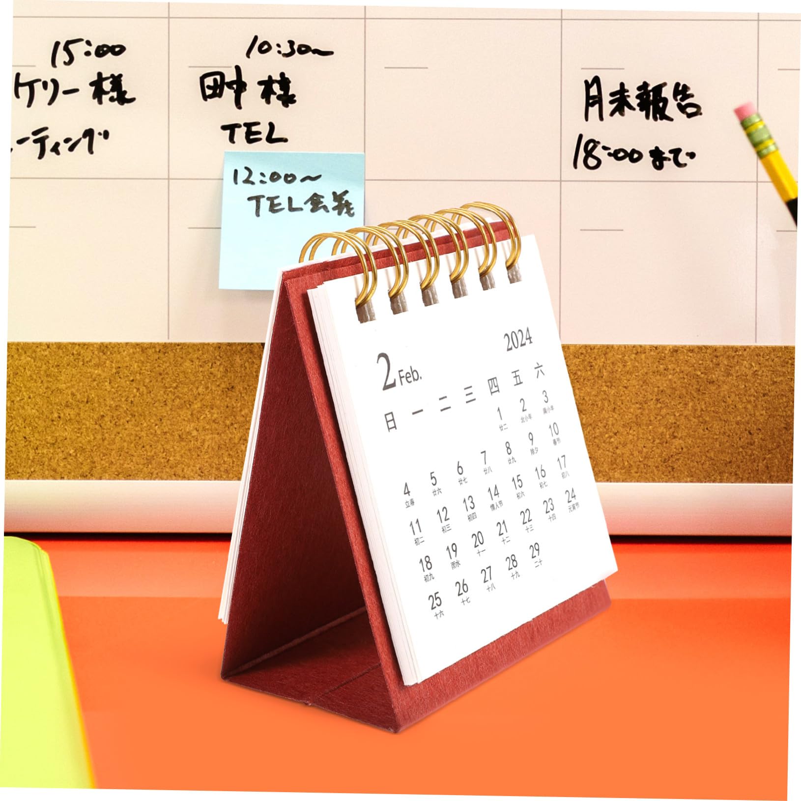 Calendario da Scrivania Mini Spiralato Rosso Decorativo Planner Mensile Compatto per Ufficio Casa Calendario Settimanale Tavolo con Spazio per Appunti e Disegni