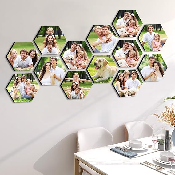 Personalized Hexagon Photo Tiles, Peel & Stick Wall Decor (4/9/12 Pack)