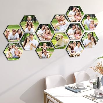 Personalized Hexagon Photo Tiles, Peel & Stick Wall Decor (4/9/12 Pack)