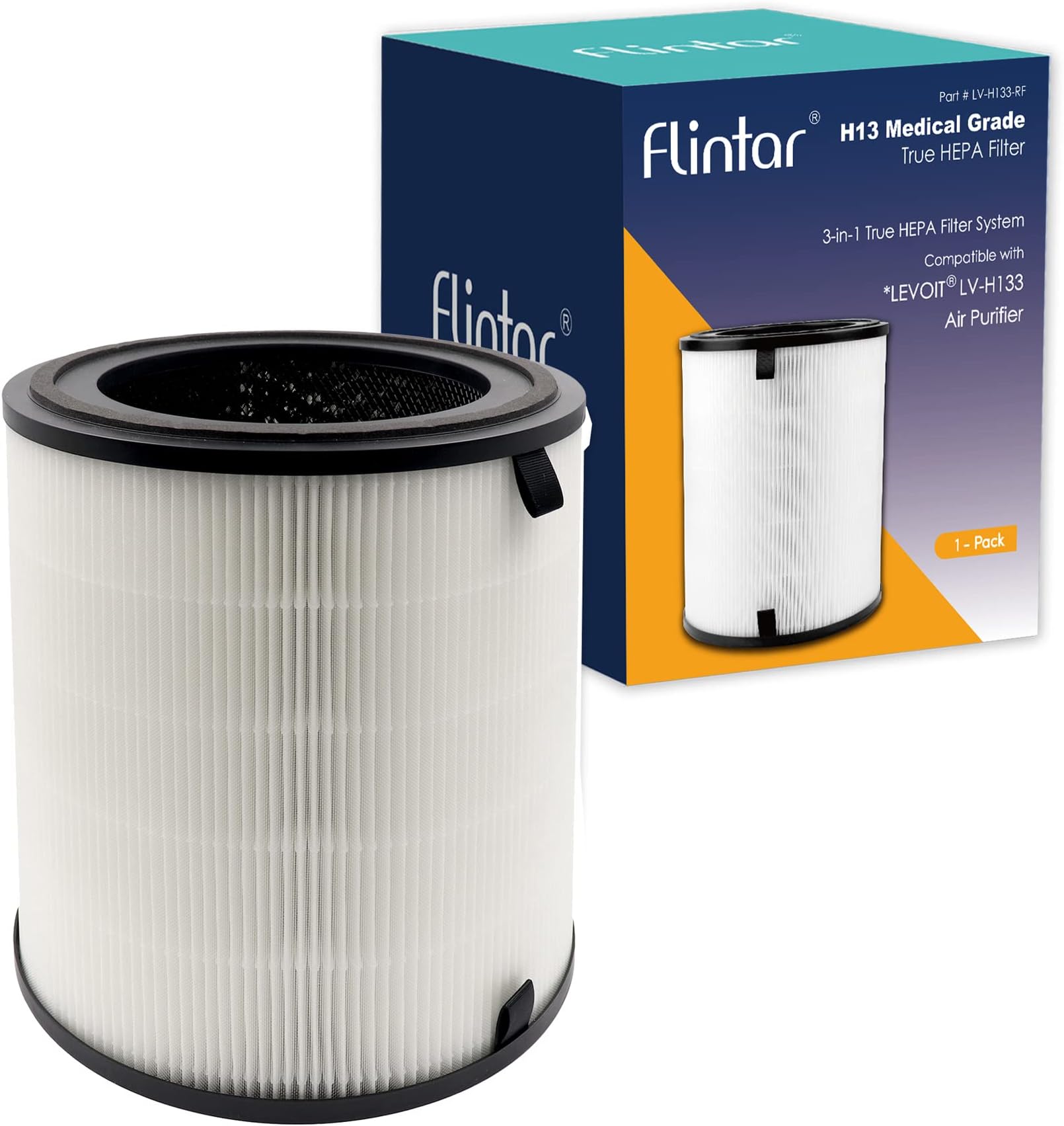 Flintar LV-H133 Replacement Filter, Made in Taiwan, Compatible with LEVOIT LV-H133 Tower Air Purifier, H13 Grade Filtration & Activated Carbon Filter Set, Part Number LV-H133-RF