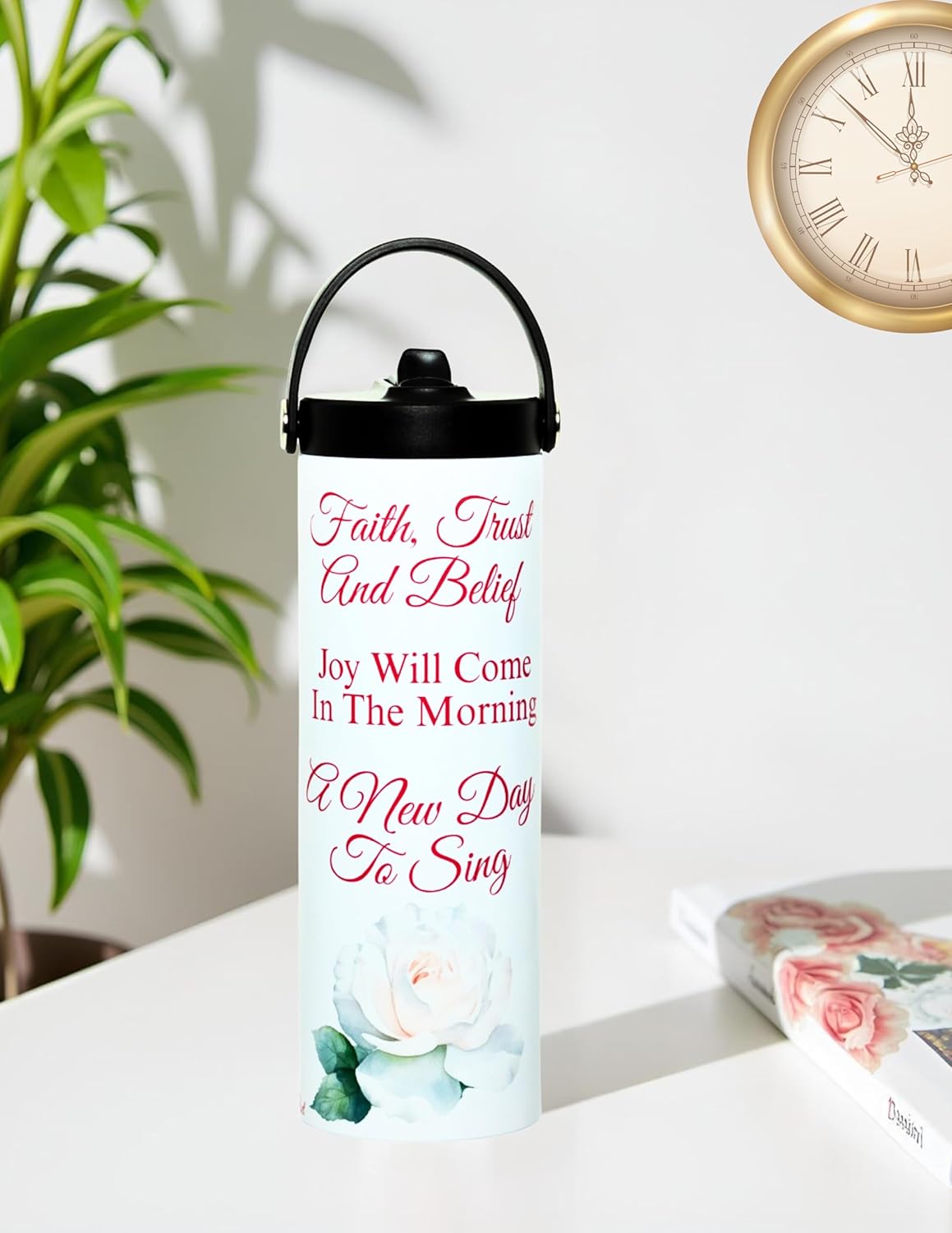 Bsolid Flip Straw Tumbler-A New Day To Sing-Beautiful Floral Straw and Handle Spiritual Poetry Tumbler-For Ice Water, Iced Coffee, Hot Beverages, Smoothies, and Poetry Lovers-20oz Size - Image 7