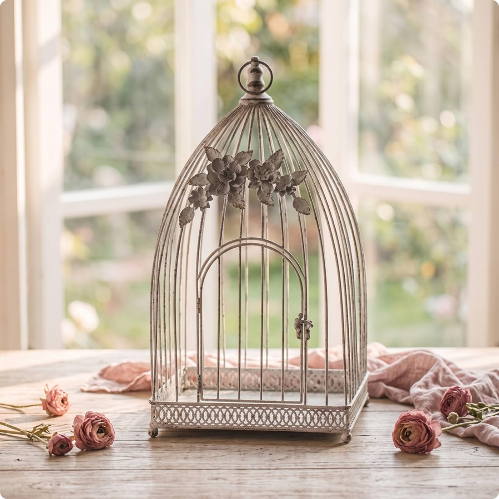 Vogelkäfig Verspielt Vogelkäfig mit Tür rativ käfig für Brautpaare, Wohnzimmer, Vintage Vogelkäfig Mit Blättern, 70cm Höhe