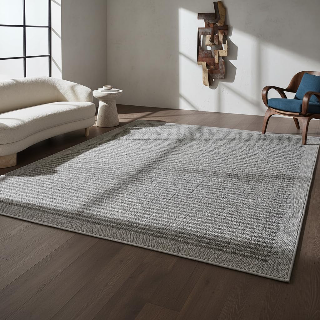 Outdoor Teppich Unifarben Elegant Wetterfest UV-Beständig Waschbar Schadstoffgeprüft Läufer Grau 80 x 150 cm Balkon Terrasse | Dafne