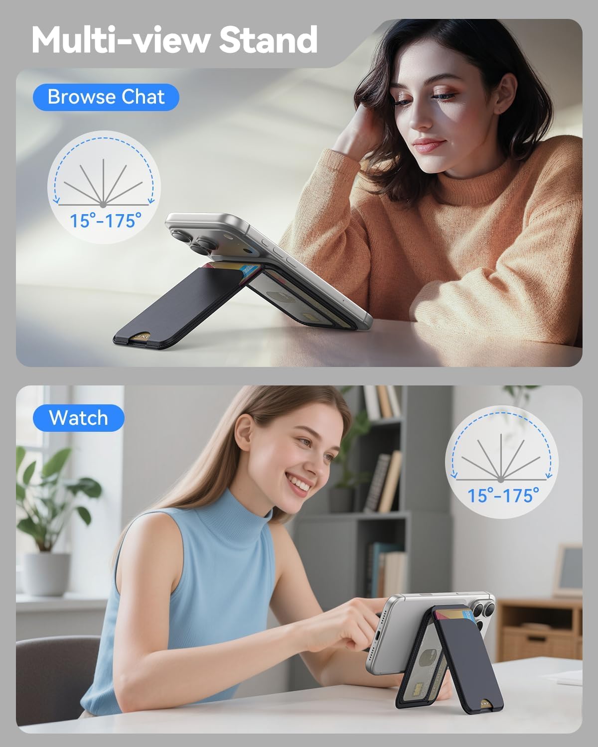 Meyaar Magnetic Wallet for iPhone & Android | MagSafe Card Holder with 2 Adhesive Metal Rings | 5 Card Holder for MagSafe Cases & Android Phones | Vegan Leather (Black) — Amazon image 23