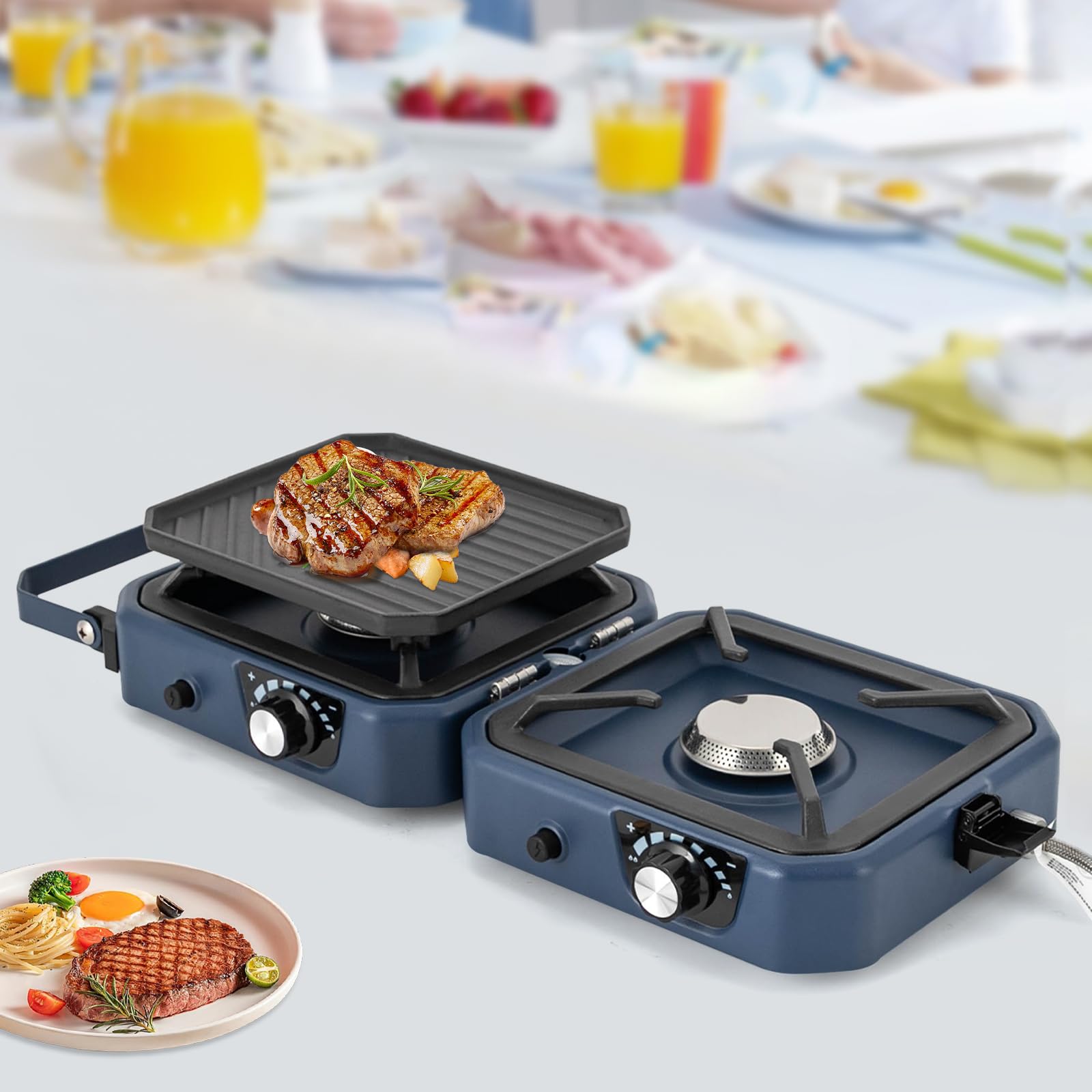 Fornello Da Campeggio Pieghevole A Gas - 2 Bruciatori Con Griglia - Portatile Per Escursionismo, Caccia E Picnic - Foto 3