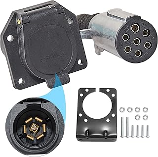 MECMO 7 Pole Round to 7 Way RV Blade Trailer Adapter Connector, 7 Pin Round to 7 Pin RV Die-Cast Zinc Female Socket, Semi Truck Trailer Adapter for Commercial Vehicle, Pickup Truck, Tractor, SAE J560