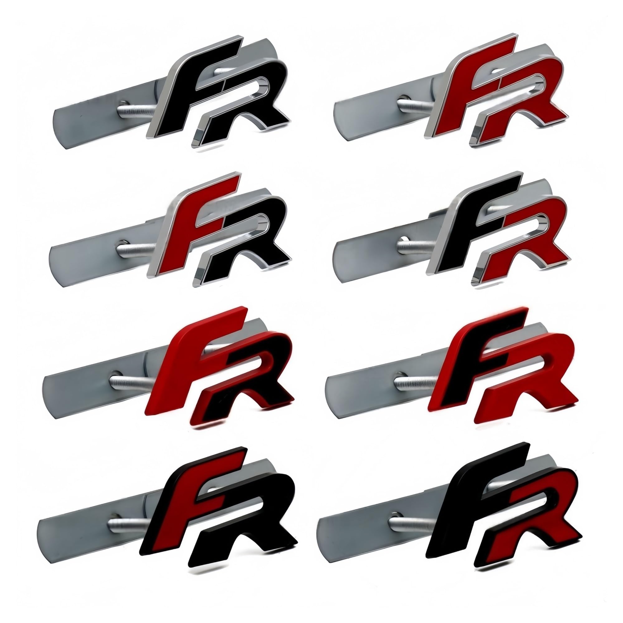 Genérico Emblema Adhesivo con Letras del Logotipo FR de Metal 3D for Parrilla Delantera de Coche(Black Red-Silver Border)