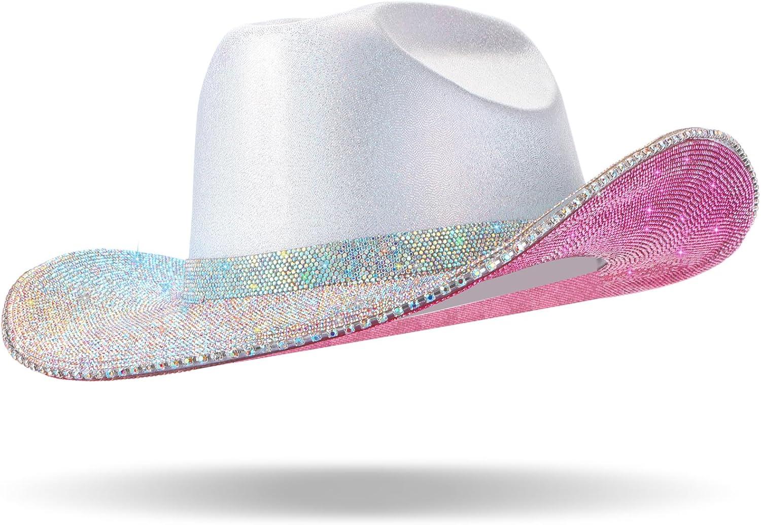 Hercicy Rhinestone Cowboy Hat with Diamond Fringe Bling Cowgirl Hat With Western Wide for Cosplay Wedding