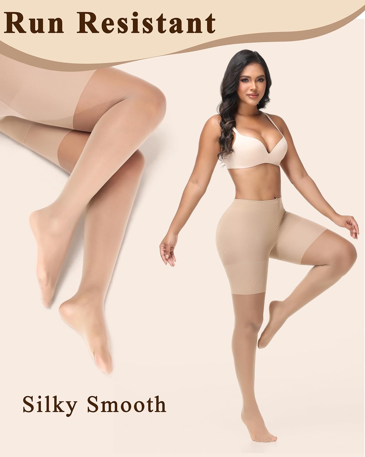 Mcool Mary 2 Pairs Women's Sheer Tights,Ultra-Soft Thin Pantyhose,Run Resistant with Reinforced Toe Black Nude Nylon Stockings - Image 5