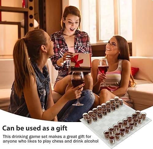 Miniatura 4 de Juego de ajedrez de vidrio transparente de 10 x 10 pulgadas, tablero de ajedrez de vidrio con 32 piezas de tazas, juego divertido para adultos